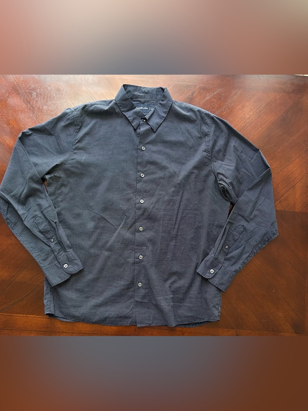 Abercrombie & Fitch Dark Blue Microdot Long-Sleeve Button Shirt 47%viscose